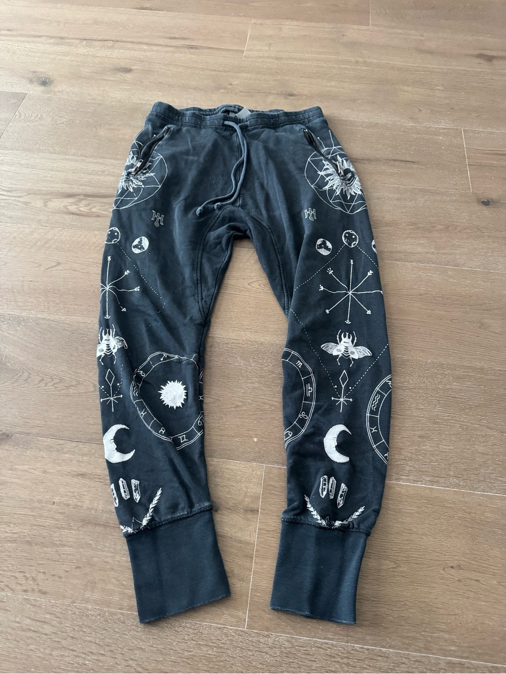 Divided Black Joggers with White Celestial Graphics